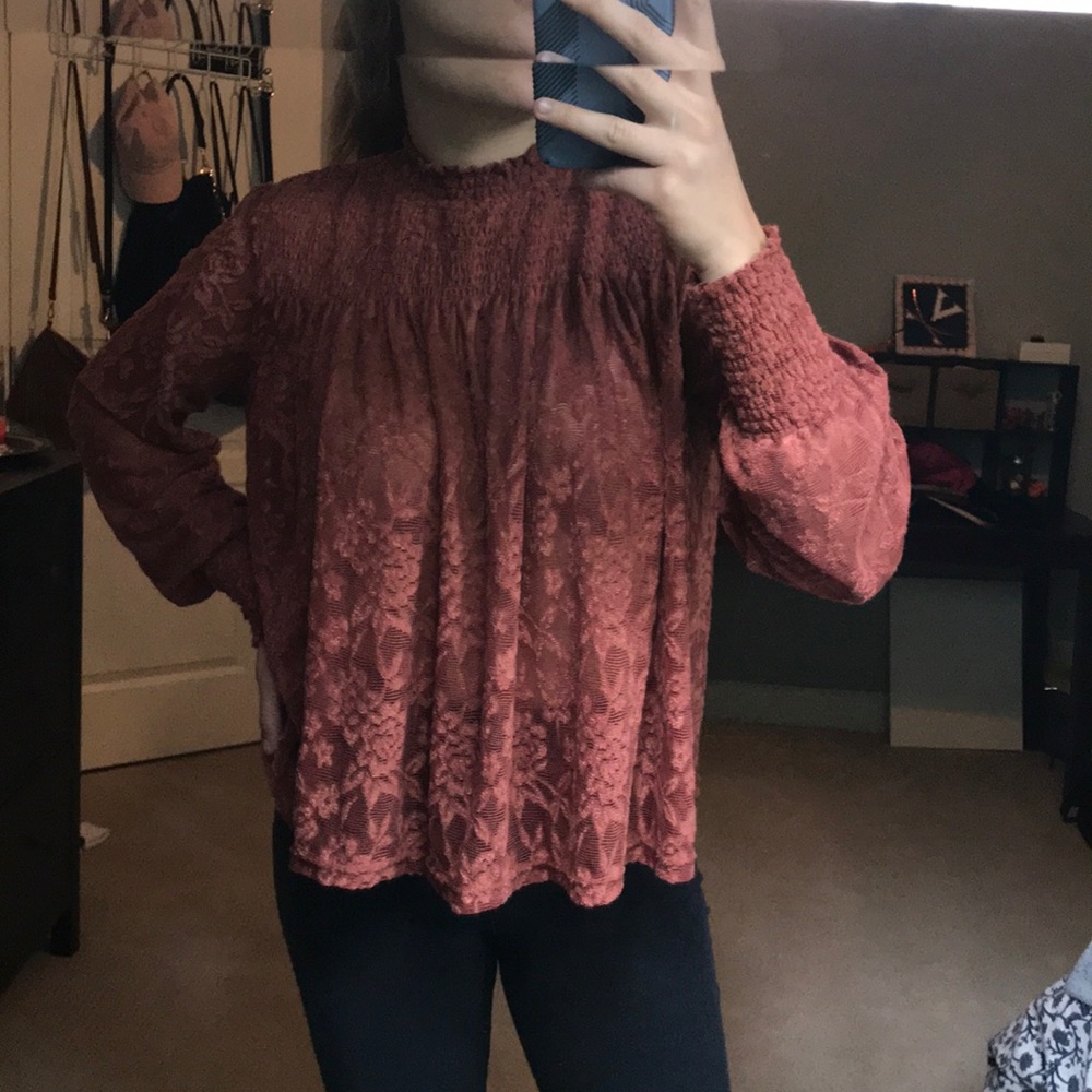 Anthropologie Salmon Colored Intricate Blouse